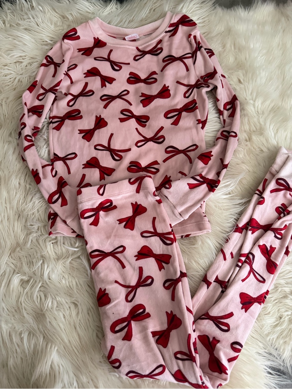 Holiday Time Girls Pink Bow Print Pajama Set